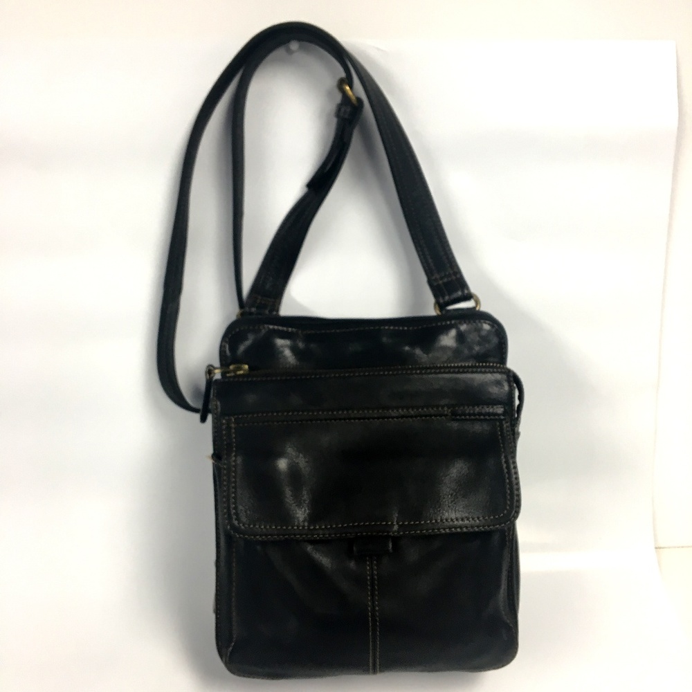 Fossil Crossbody Black Leather Organizer Bag Med